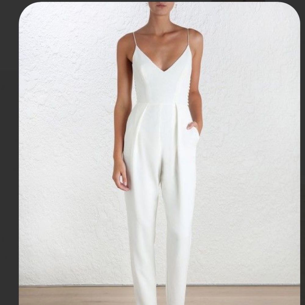White Jumpsuit with Fitted Bodice - Picture 1 of 8